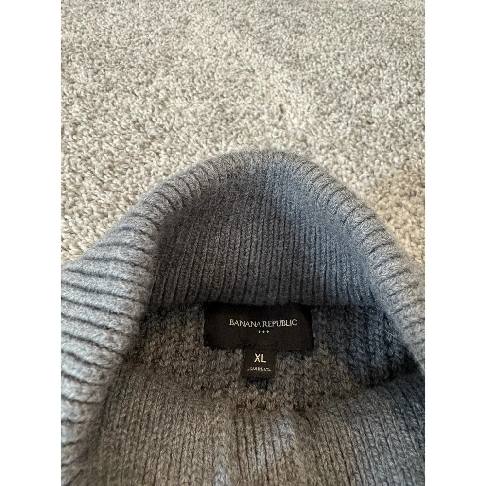 Banana Republic Sweater Men XL Gray Mock Neck Henley Button Ribbed Knit Pullover